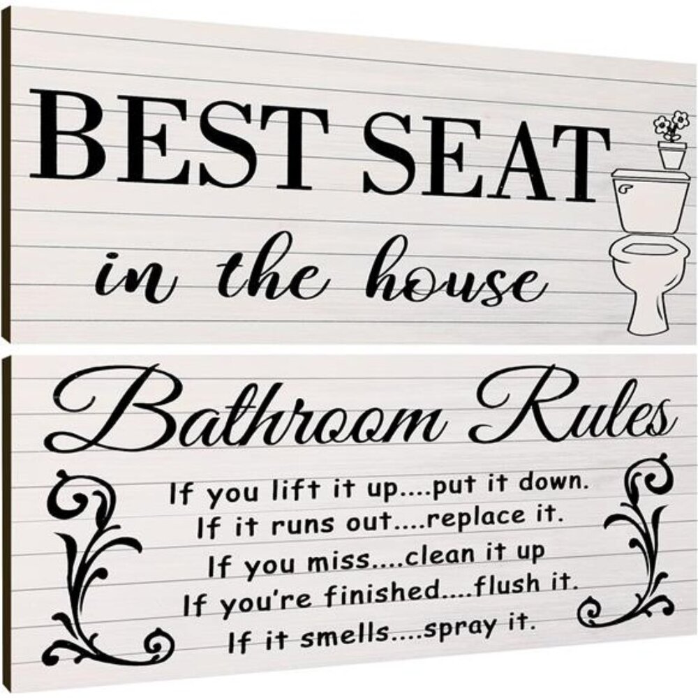 2 Pieces Funny Bathroom Wall Decor Sign Farmhouse Bathroom Rule Wall Art Toilet